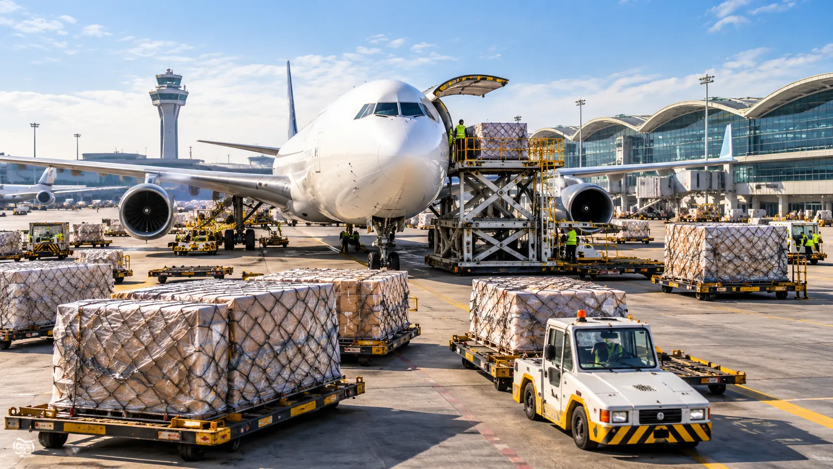 International air imports cargo arriving in Saudi Arabia.