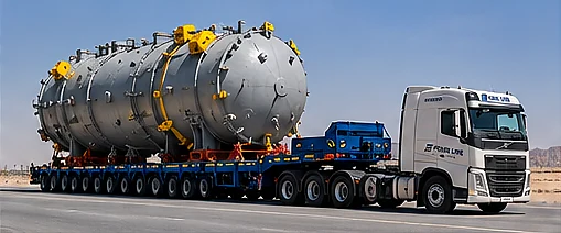 Oversized industrial cargo on a lowbed trailer in Saudi Arabia