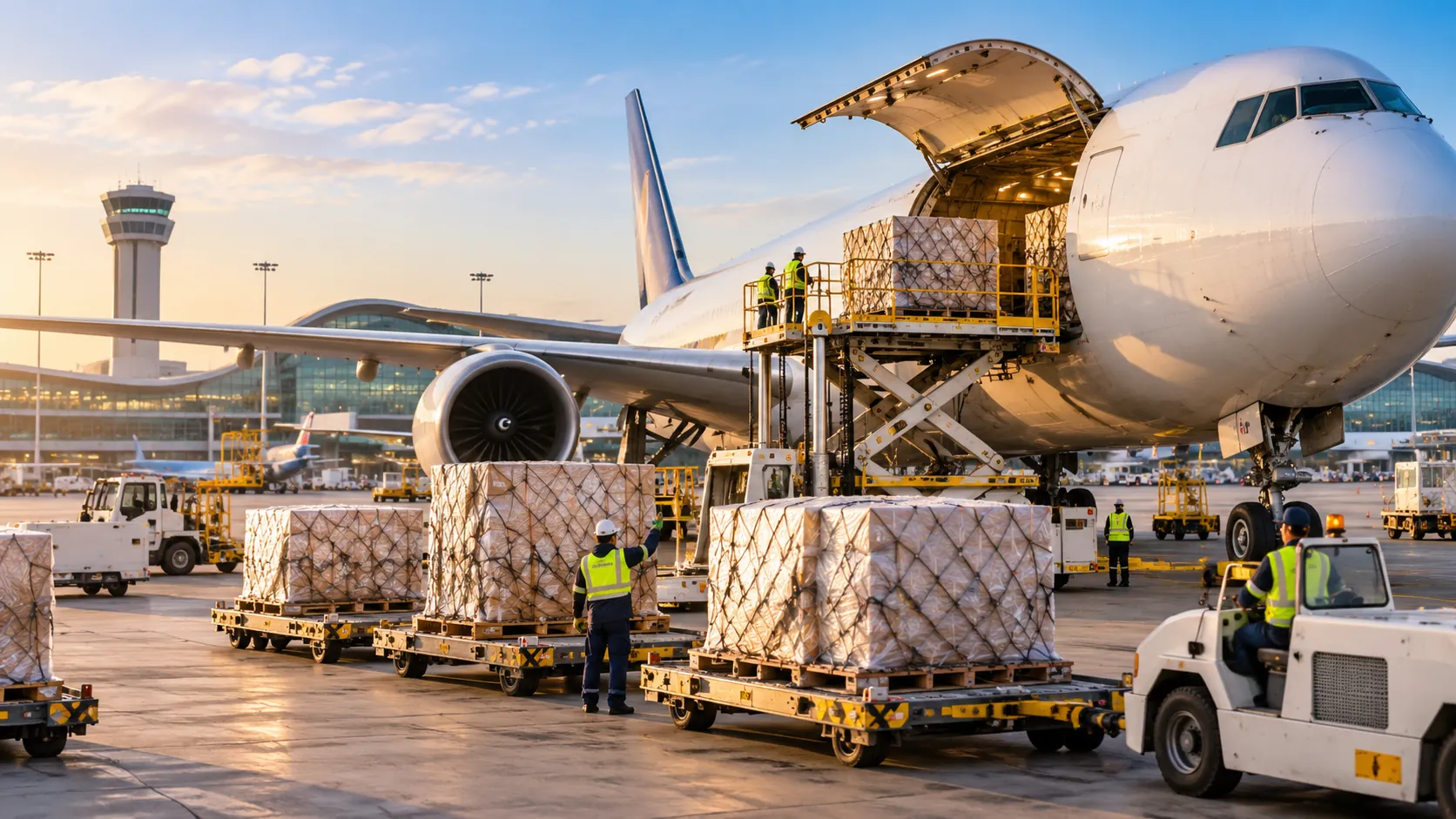 Express air freight shipment prepared for time-sensitive delivery.
