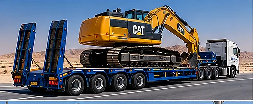 Excavator transportation on lowbed