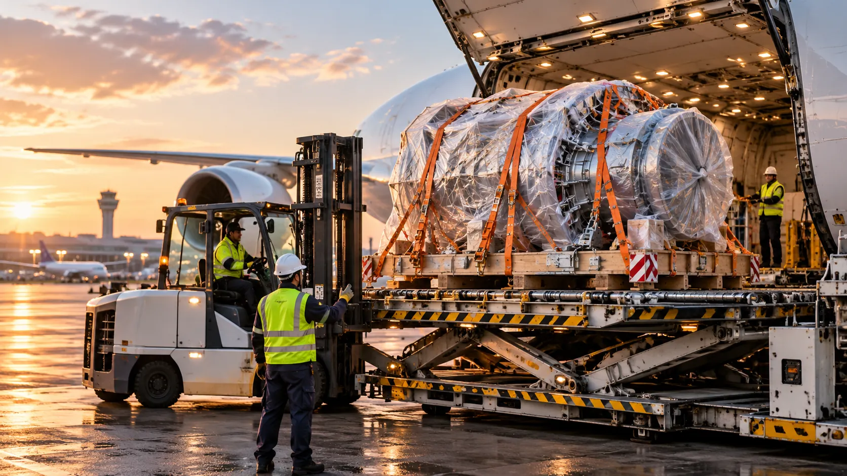 Consolidated air cargo for smaller commercial shipments.