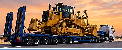Bulldozer transportation on lowbed